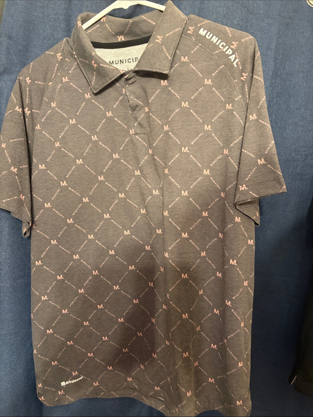 Men's Gray Municipal Logo-Print Polo Large